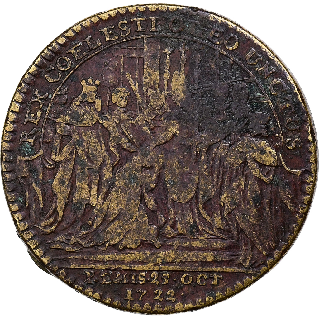 France, Token, Louis XV, Coronation in Reims, 1722, Brass, 