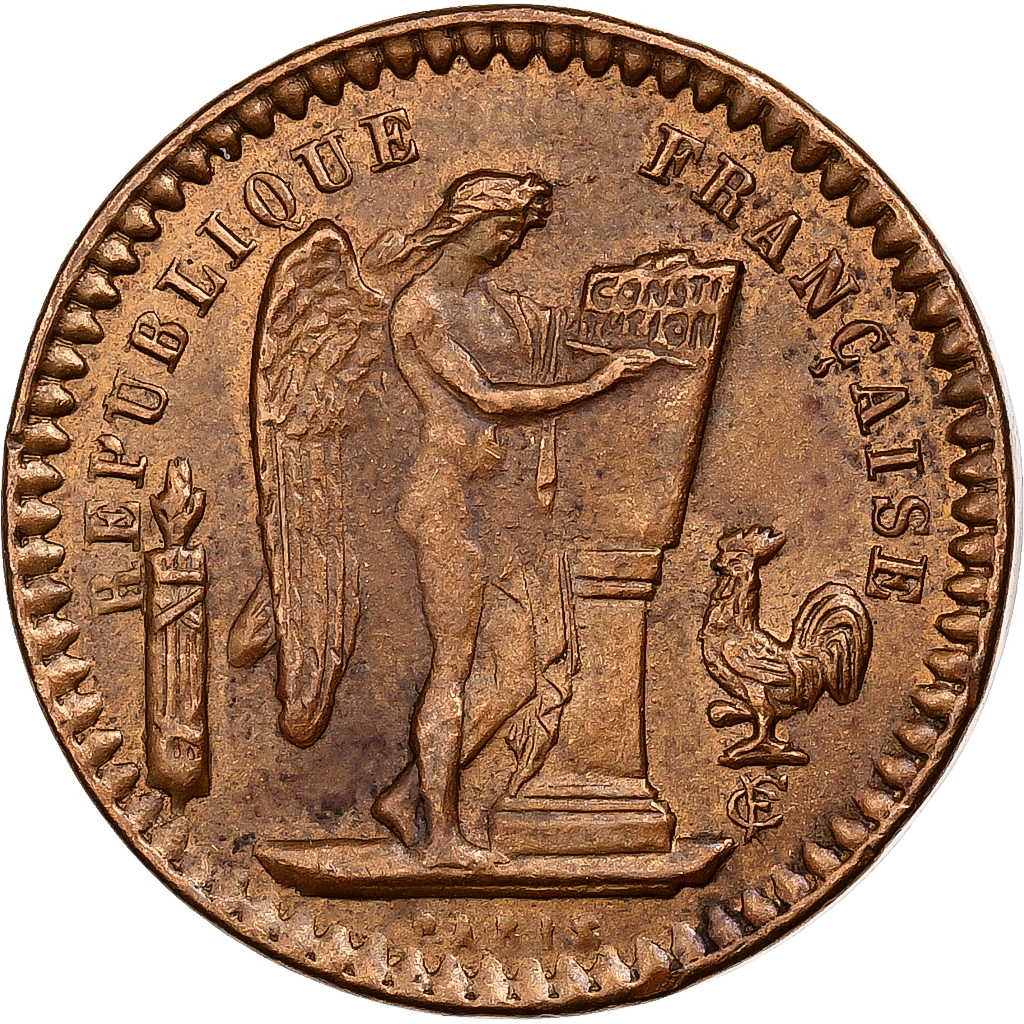 France, Token, 20 Francs copy, 1893, Brass covered cardboard, Cartaux, 