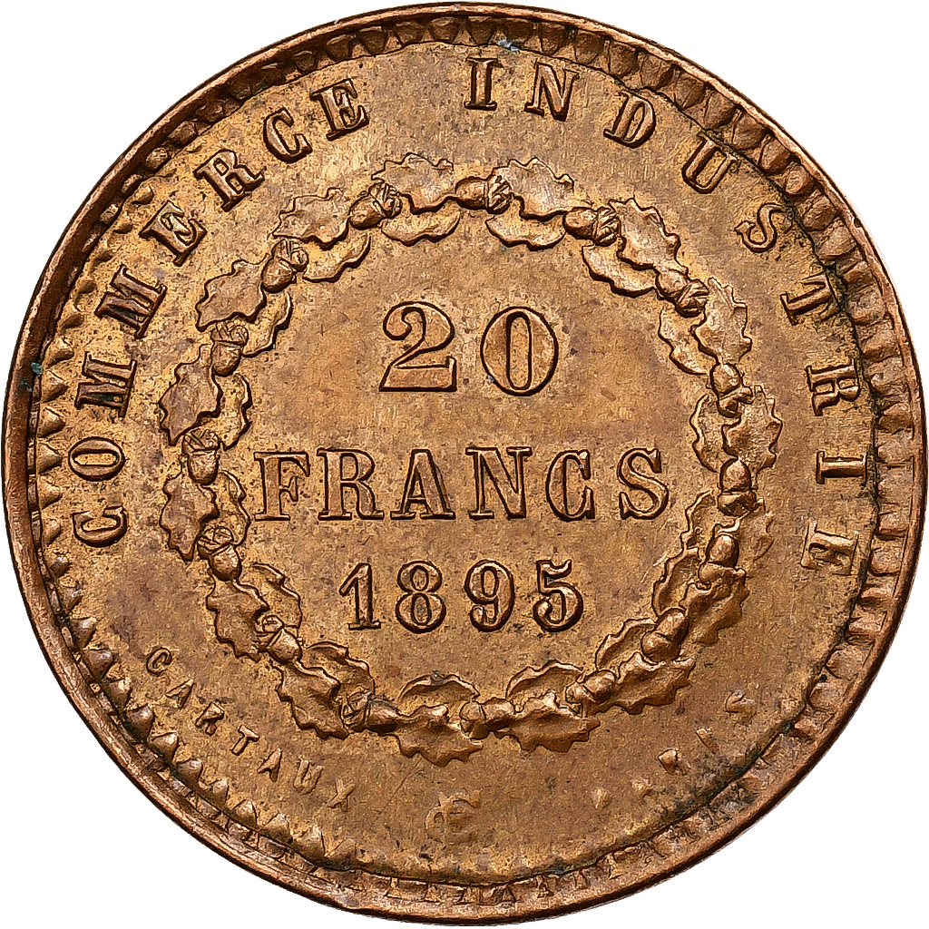 France, Token, 20 Francs copy, 1893, Brass covered cardboard, Cartaux, 