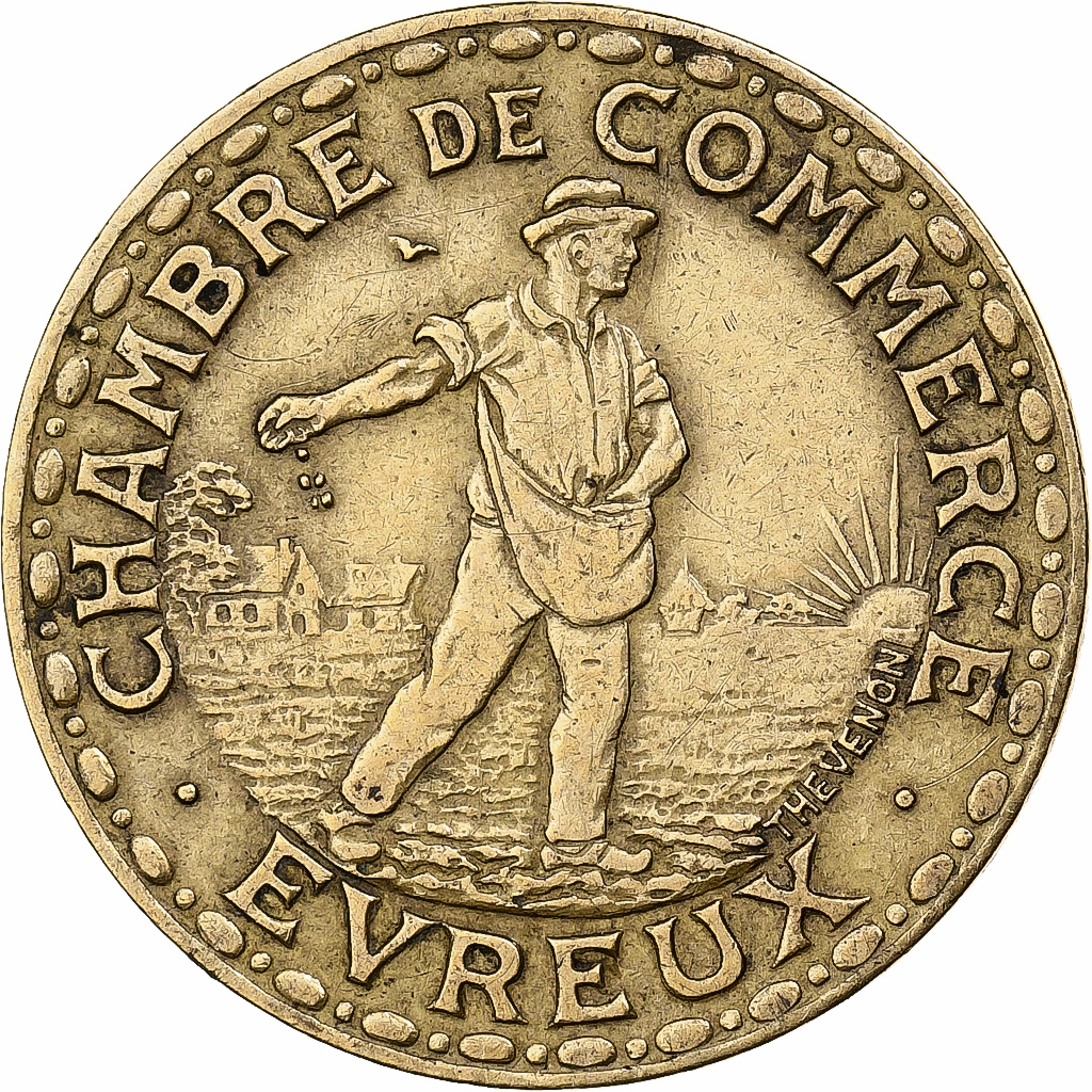 France, Chambre de commerce d'Evreux, 1 Franc, 1922, , Brass
