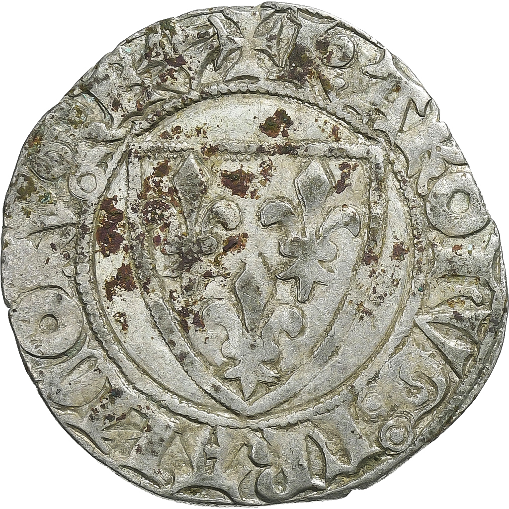France, Charles VI, Blanc Guénar, 1389-1422, Troyes, Billon, 