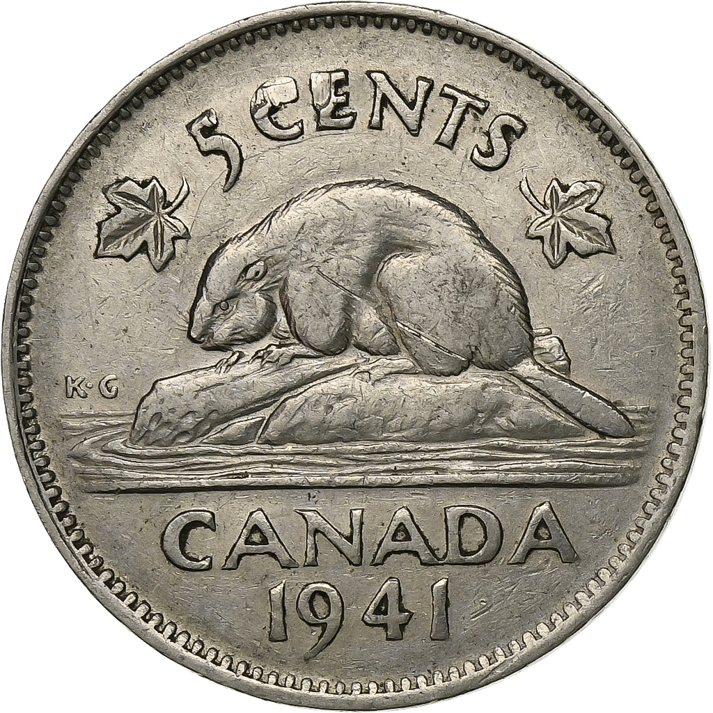 Canada, George VI, 5 Cents, 1941, Ottawa, Nickel, 