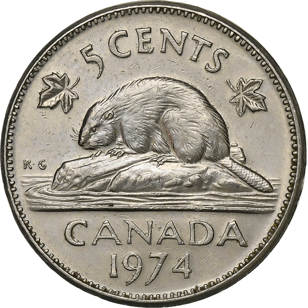 Canada, Elizabeth II, 5 Cents, 1974, Ottawa, Nickel, 