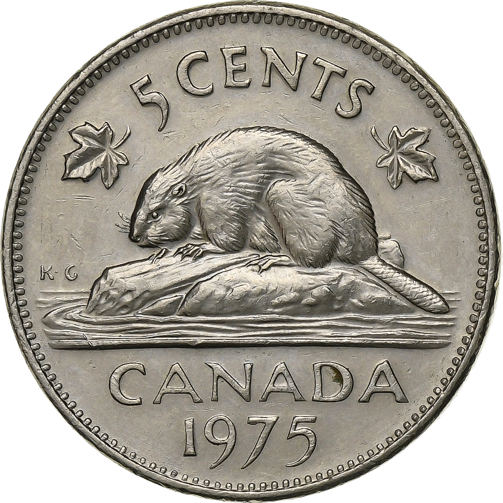 Canada, Elizabeth II, 5 Cents, 1975, Ottawa, Nickel, 