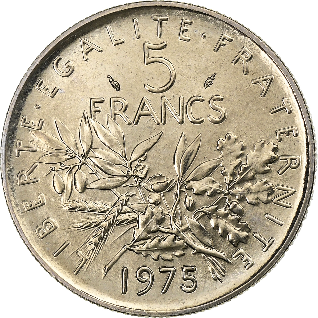 France, 5 Francs, Semeuse, 1975, MDP, série FDC, Copper-nickel, 
