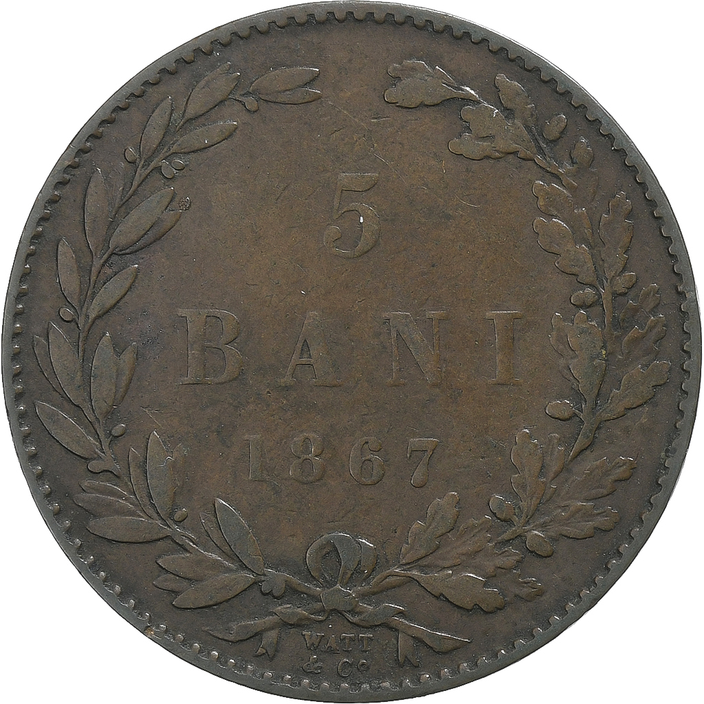 Romania, Carol I, 5 Bani, 1867, Smethwick, Copper, , KM:3