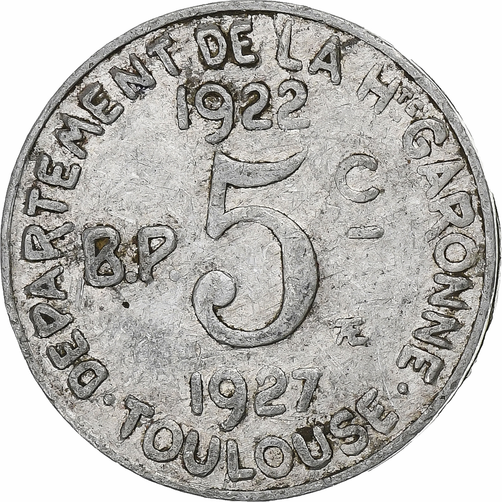 France, Toulouse, 5 Centimes, 1922, , Aluminium