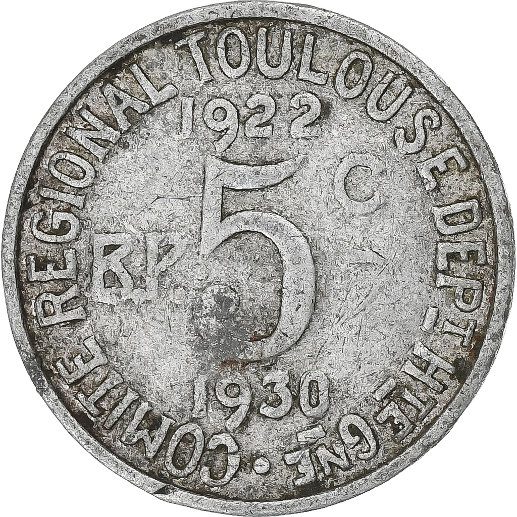 France, Toulouse, 5 Centimes, 1922, , Aluminium