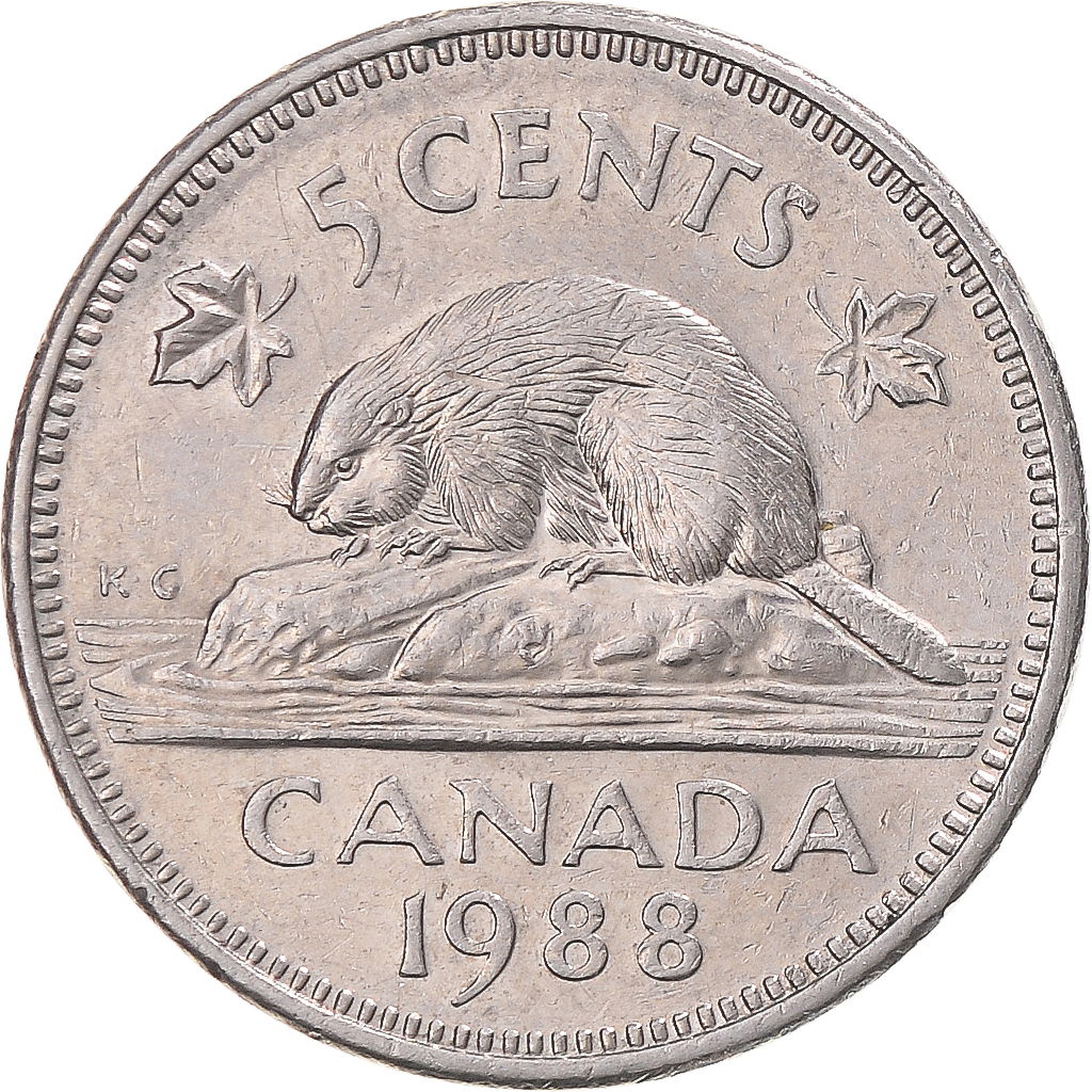 Coin, Canada, 5 Cents, 1988