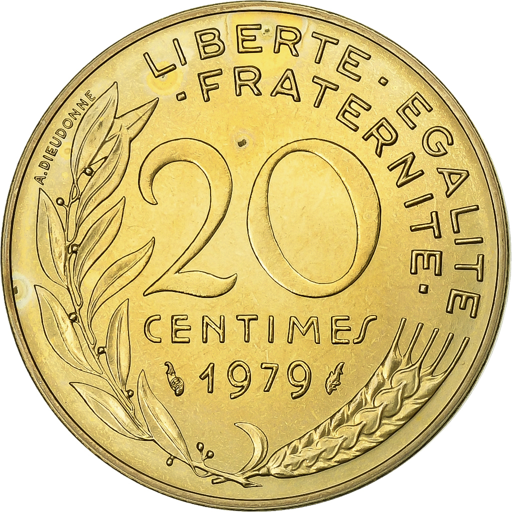 France, 20 Centimes, Marianne, 1979, MDP, série FDC, Cupro-Aluminium, 