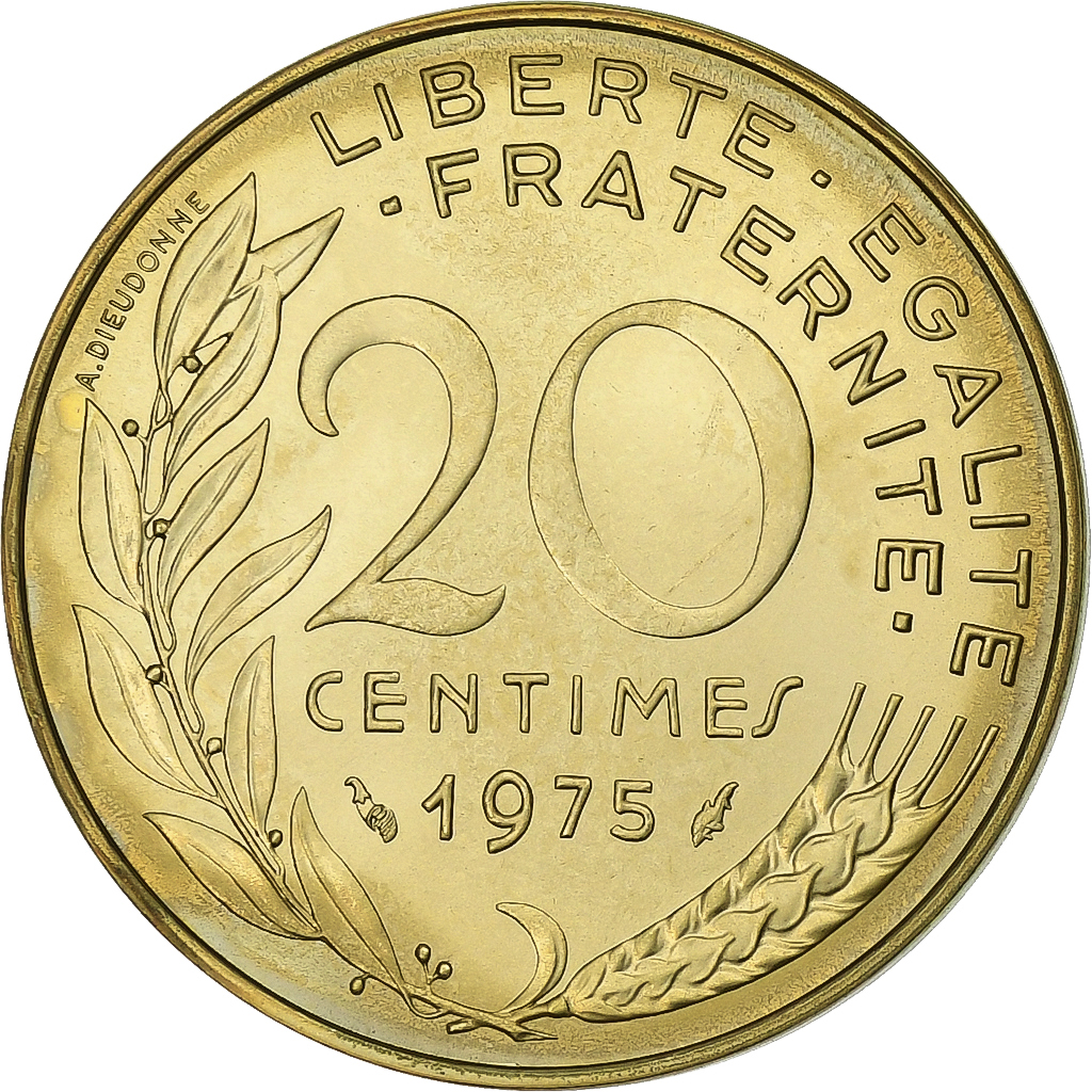 France, 20 Centimes, Marianne, 1975, MDP, série FDC, Cupro-Aluminium, MS