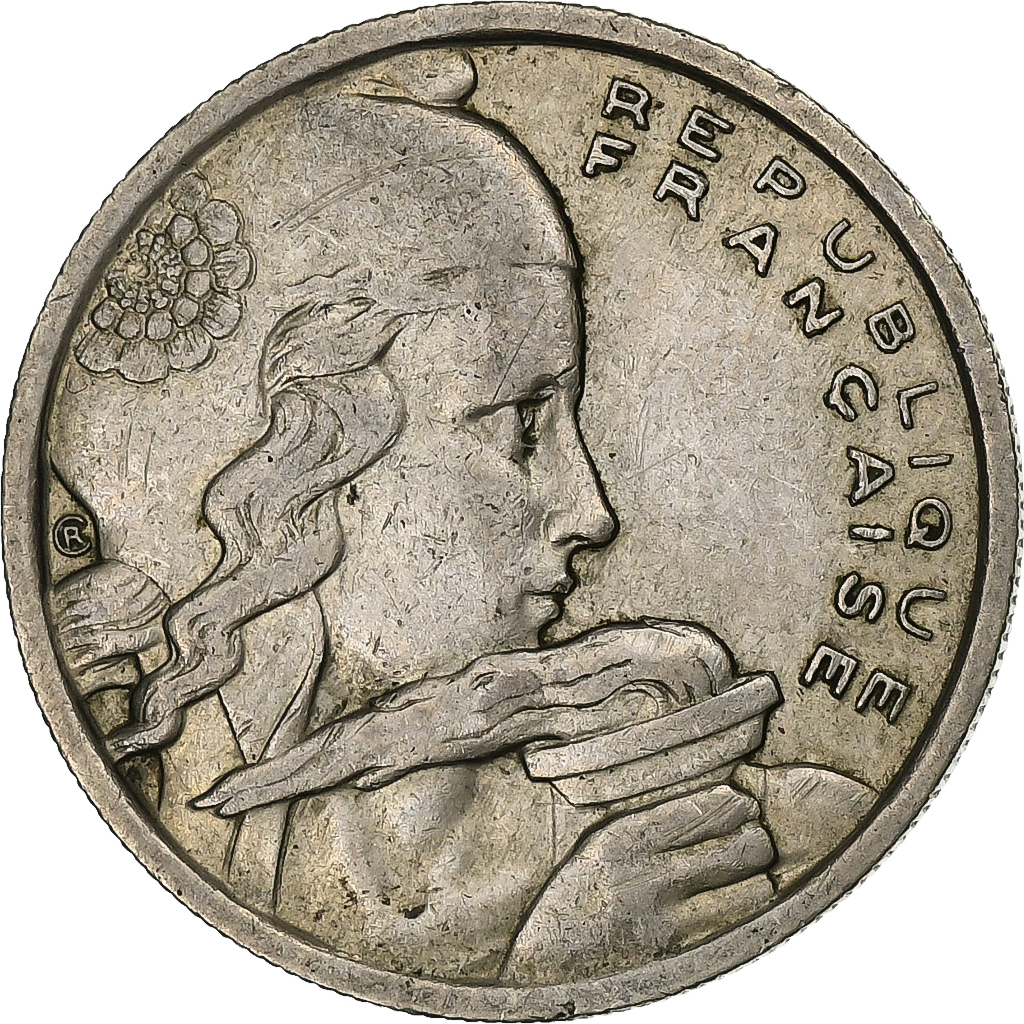 France, 100 Francs, Cochet, 1958, MDP, Owl, Copper-nickel, 