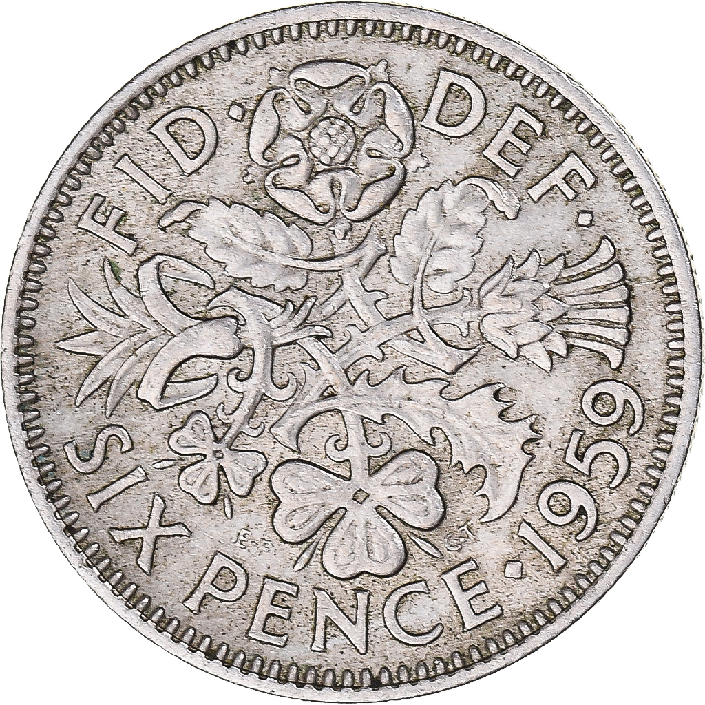 Coin, Great Britain, 6 Pence, 1959