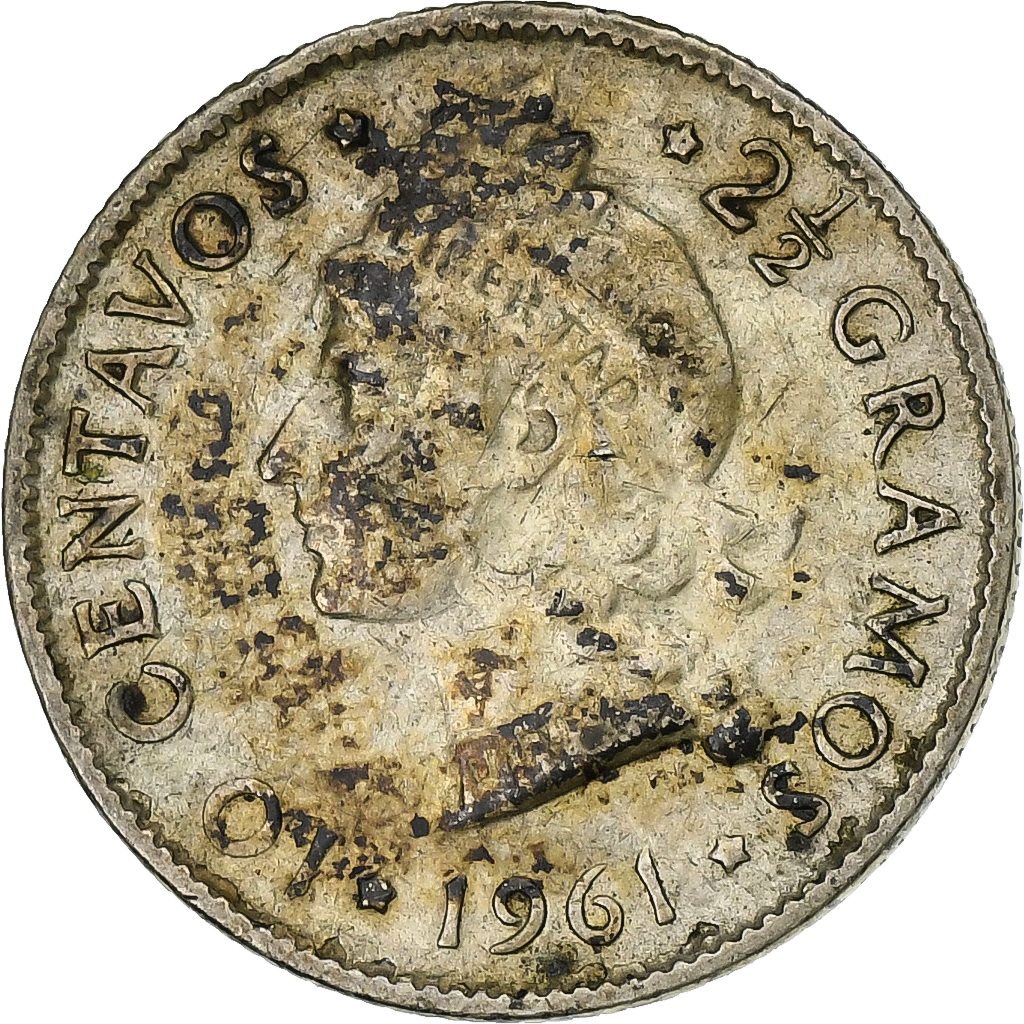 Dominican Republic, 10 Centavos, 1961, Bern, Silver, VF, KM:19