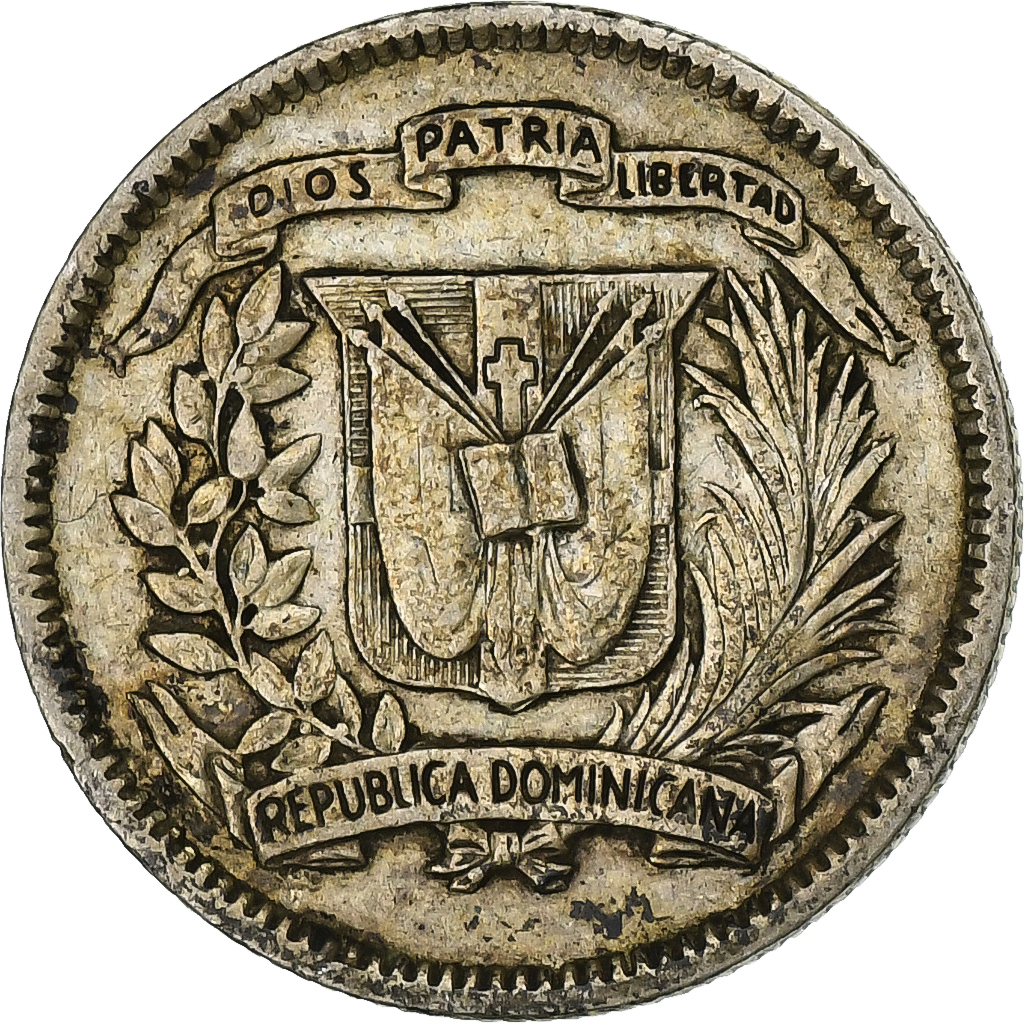 Dominican Republic, 10 Centavos, 1961, Bern, Silver, VF, KM:19