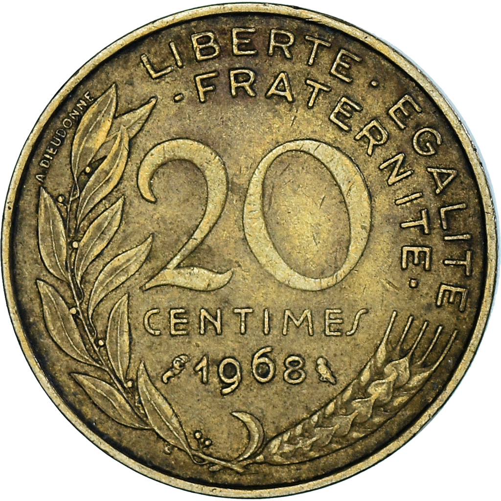 Coin, France, 20 Centimes, 1968