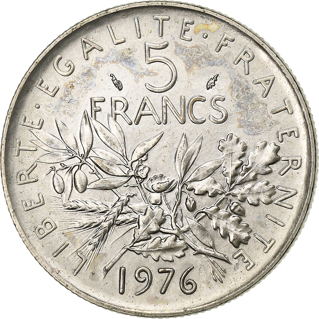 France, 5 Francs, Semeuse, 1976, MDP, série FDC, Cupronickel, MS