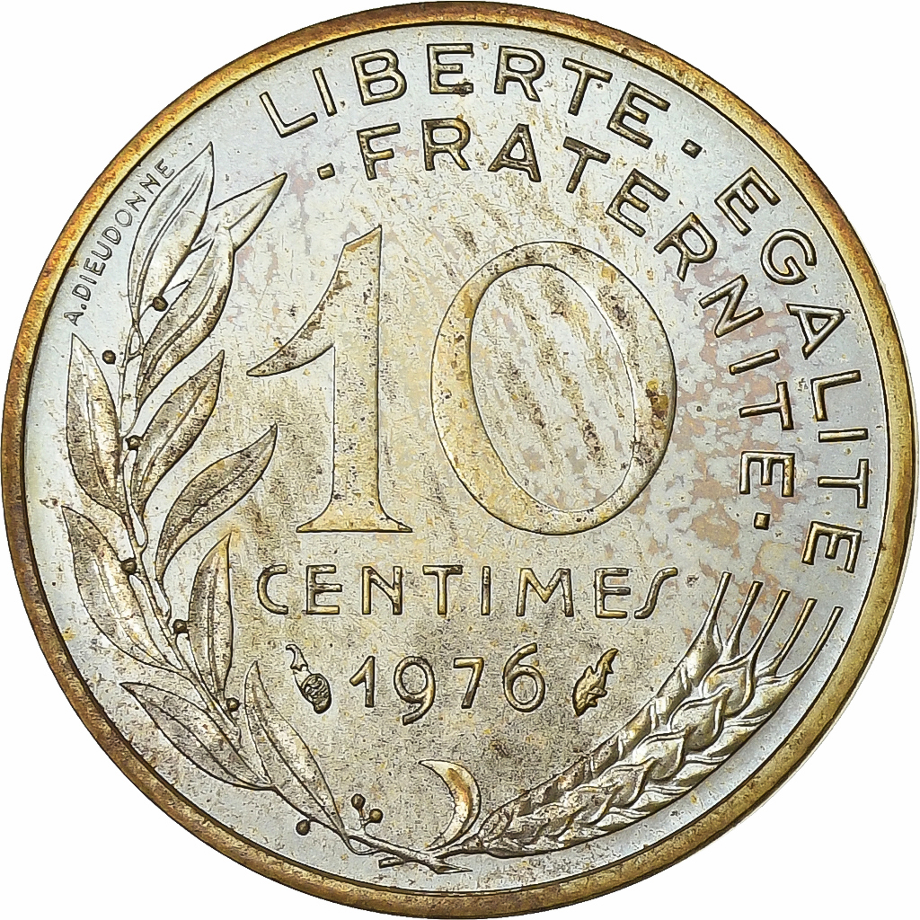 France, 10 Centimes, Marianne, 1976, MDP, série FDC, Bronze-Aluminium