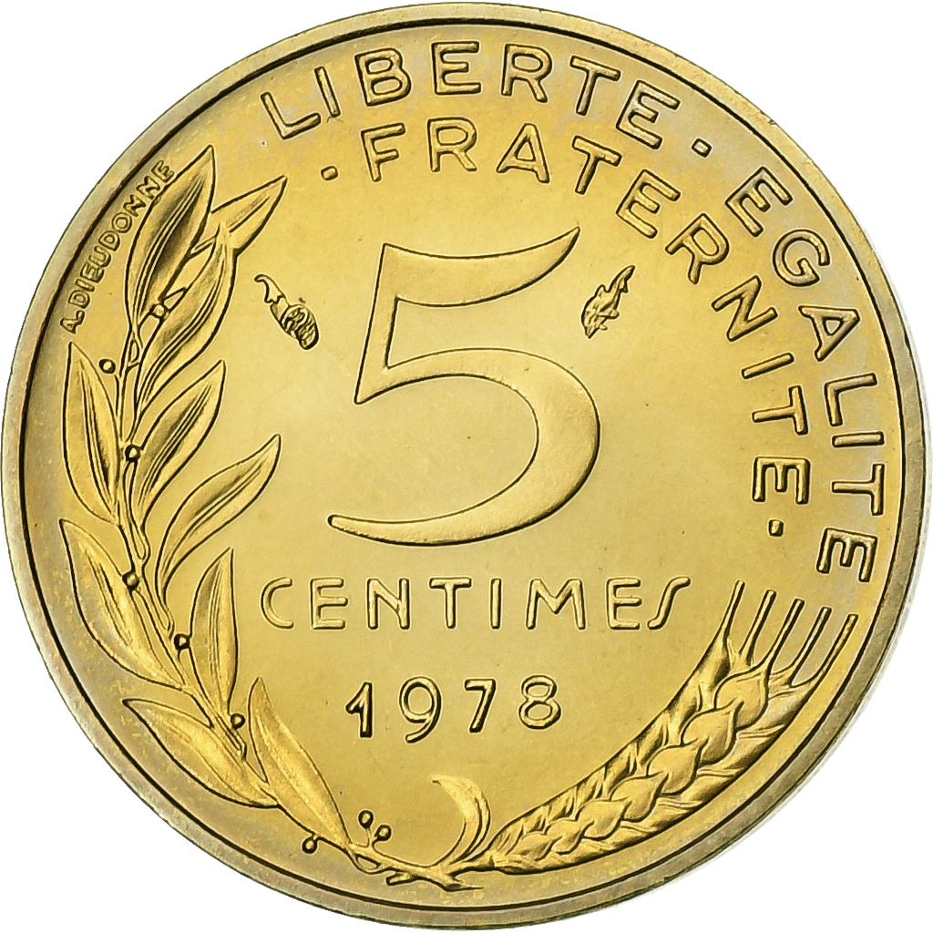 France, 5 Centimes, Marianne, 1978, MDP, série FDC, Bronze-Aluminium, 