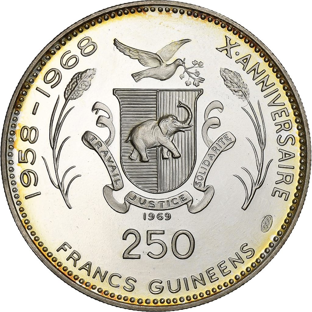 Guinea, 250 Francs, Moon Landing, 1969, Proof, Silver, 