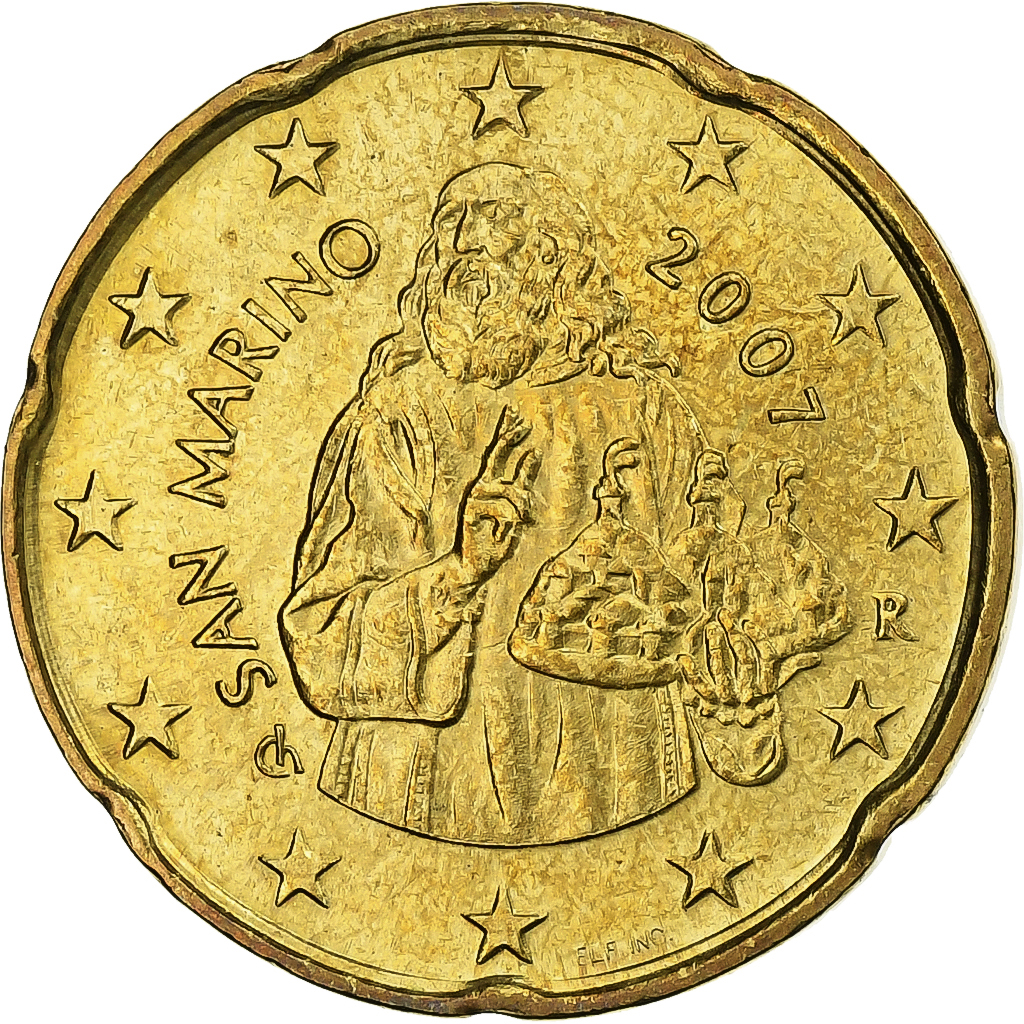 San Marino, 20 Centimes, 2007, Rome, Nordic gold, VZ+