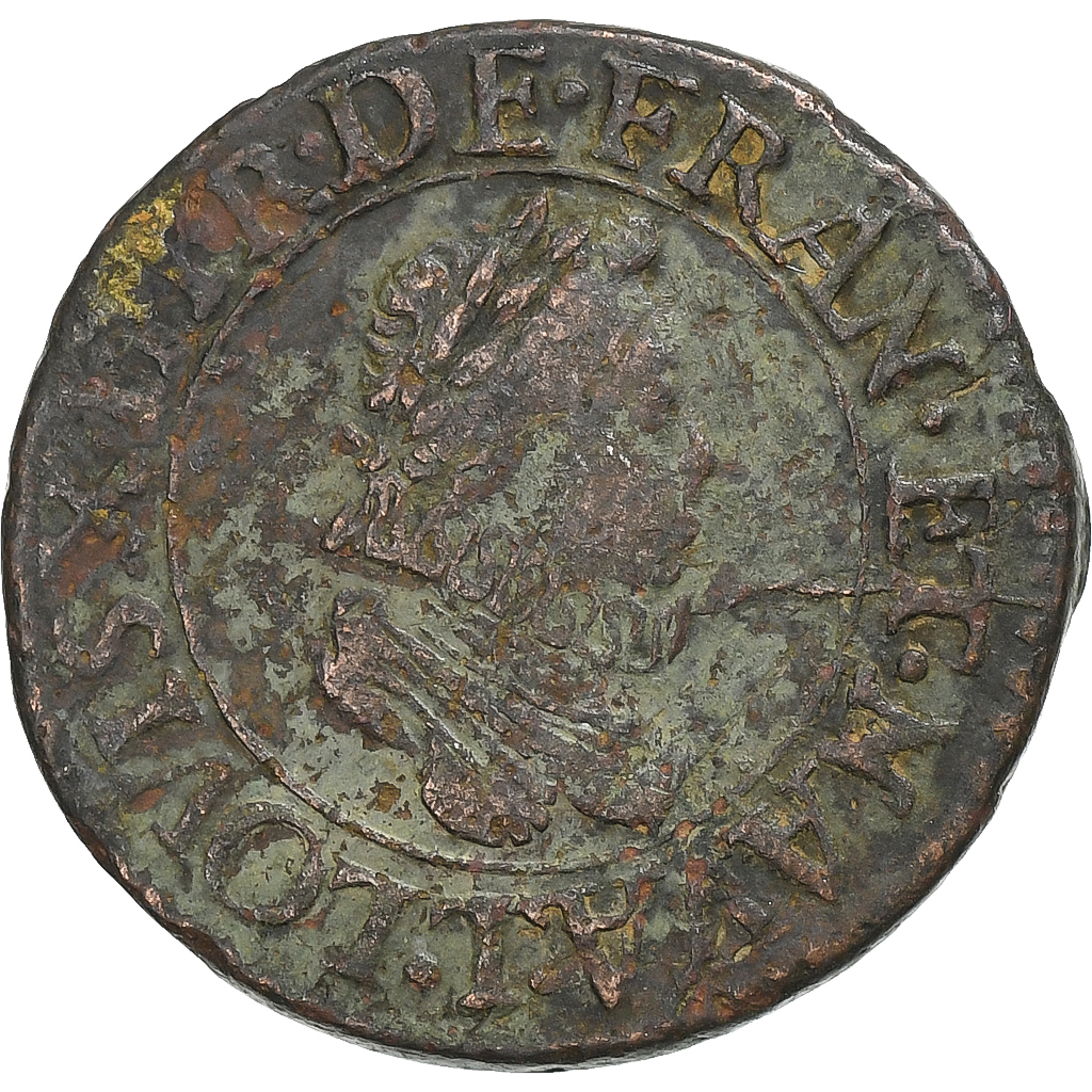 France, Louis XIII, Double Tournois, 1613, Nantes, Copper, , CGKL:378