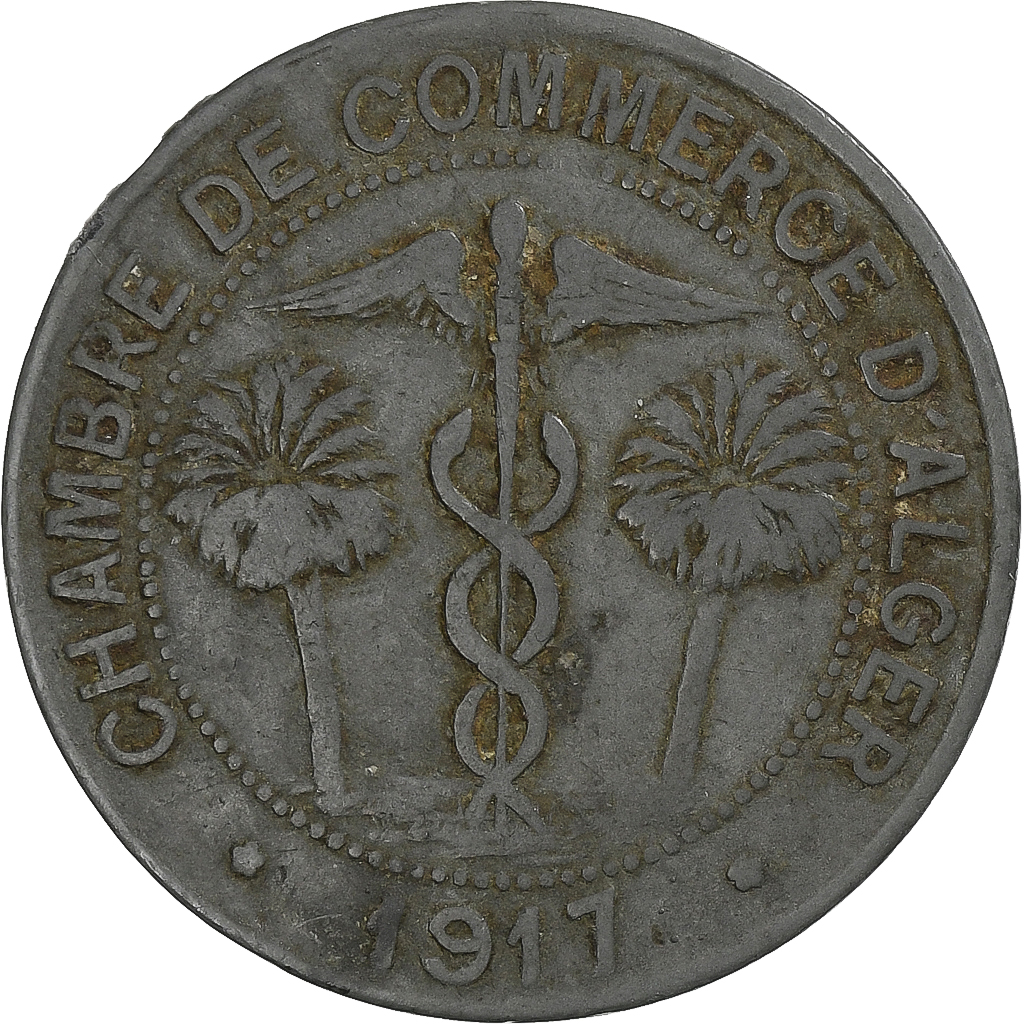 France, Chambre de Commerce d'Alger, 10 Centimes, 1917, , Zinc