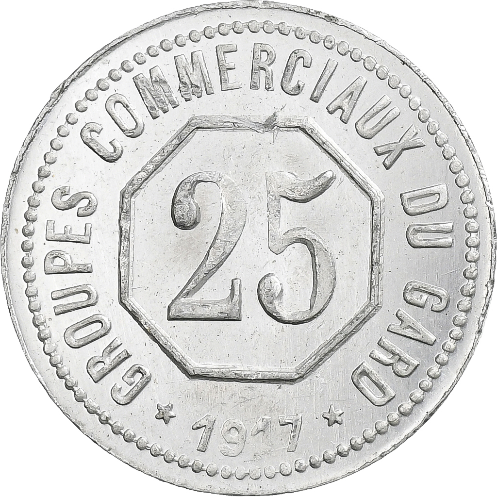 France, Groupes commerciaux du Gard, 25 Centimes, 1917, , Aluminium