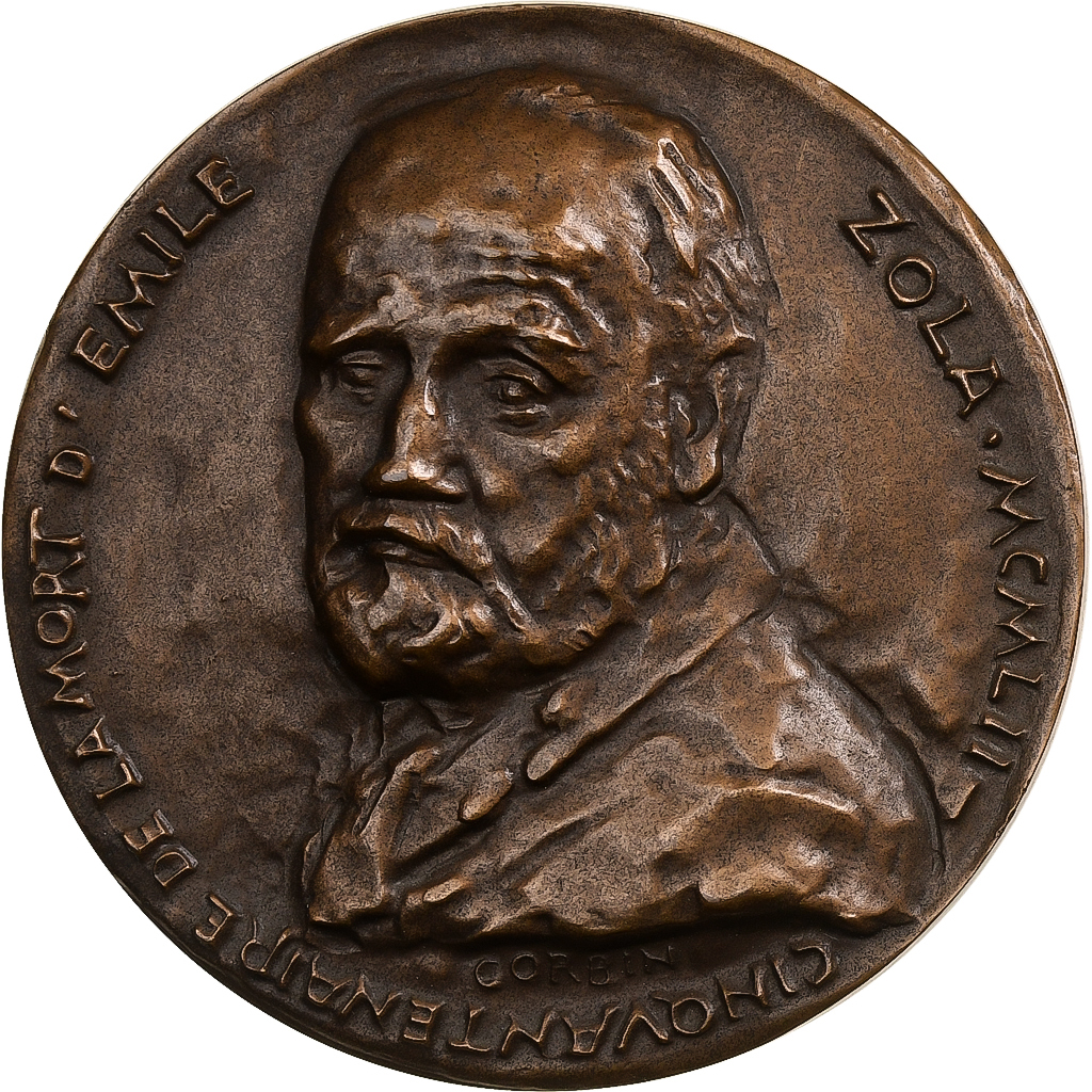 Frankrijk, Medaille, 50e anniversaire de décès, Émile Zola, Undated (1952)
