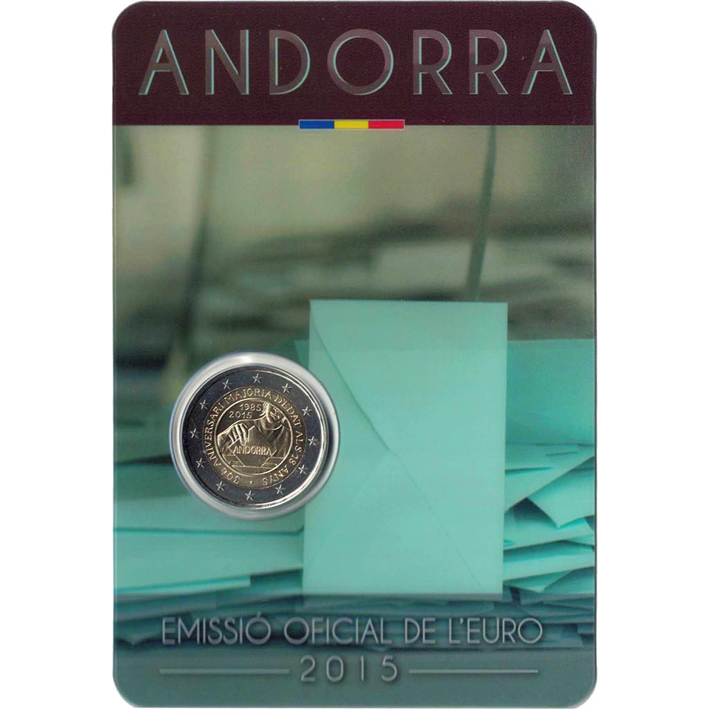 Andorra, 2 Euro, Majorité à 18 ans, 2015, STGL, Bi-Metallic