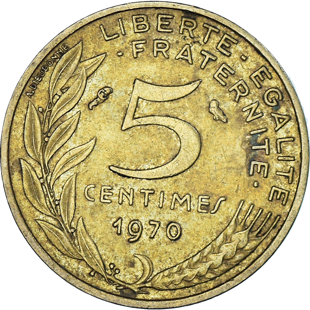 Coin, France, 5 Centimes, 1970