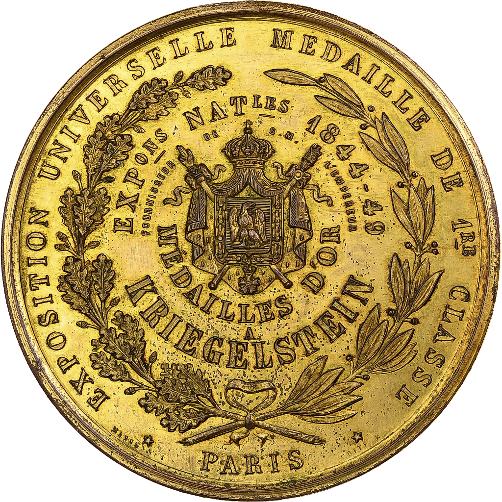 France, Medal, Kriegelstein, médaille de 1re classe, 1844-1849, Copper Gilt