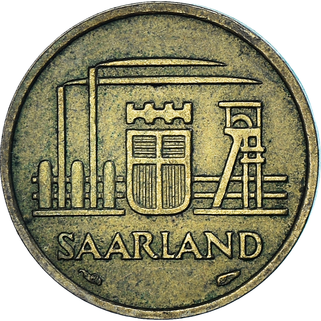 Coin, SAARLAND, 10 Franken, 1954