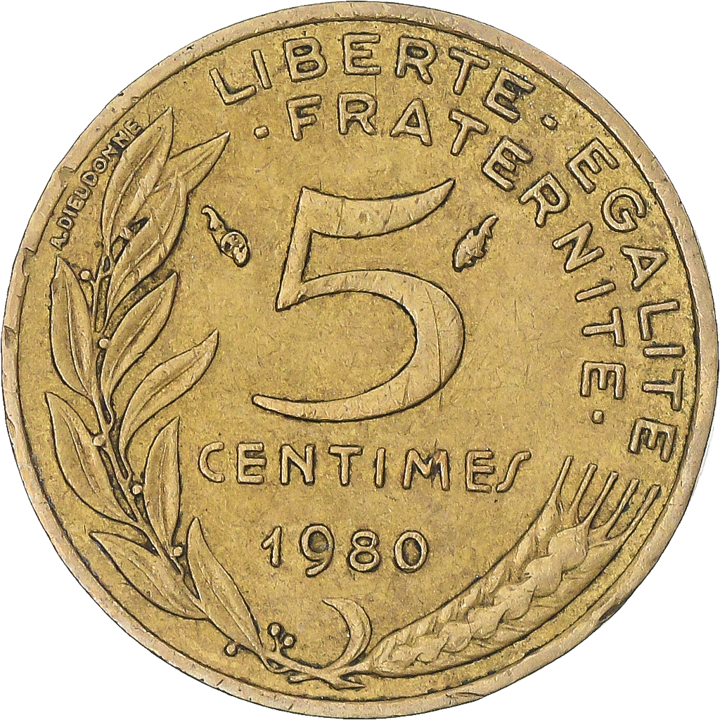 Coin, France, 5 Centimes, 1980