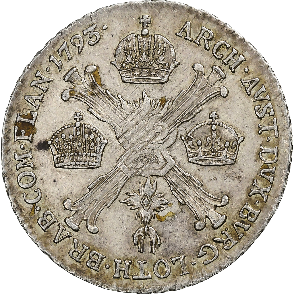Austrian Netherlands, Francis  II, 1/4 Kronenthaler, 1793, Kremnica, Silver