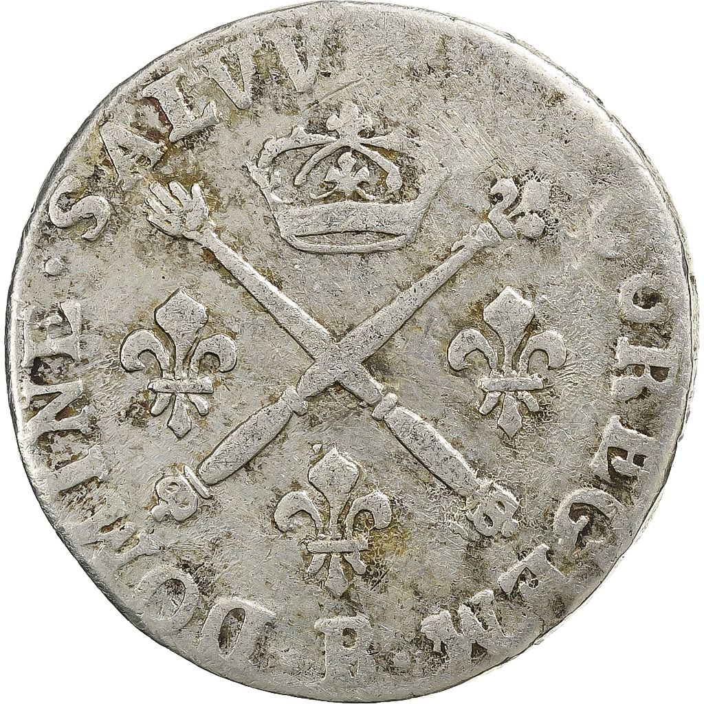 France, Louis XIV, 20 Sols aux insignes, 1707-1708, Rouen, Silver, VF(20-25)