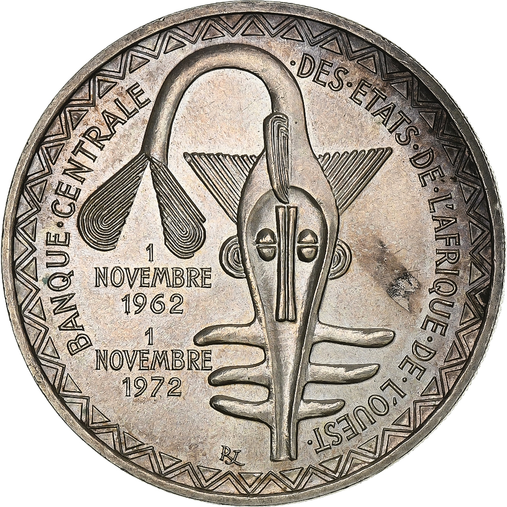 West African States, 500 Francs, Monetary Union, 1972, MDP, Silver, 