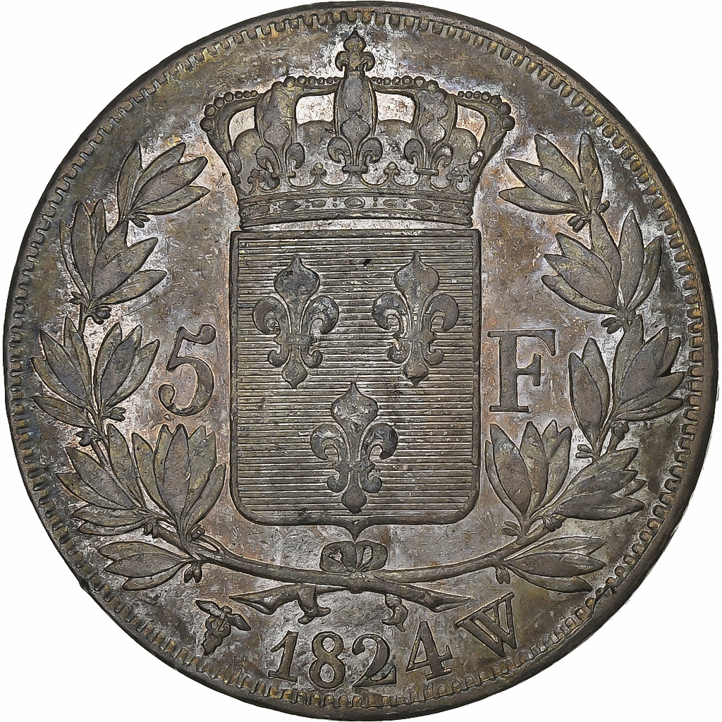 France, Louis XVIII, 5 Francs, 1824, Lille, Silver, , Gadoury:614