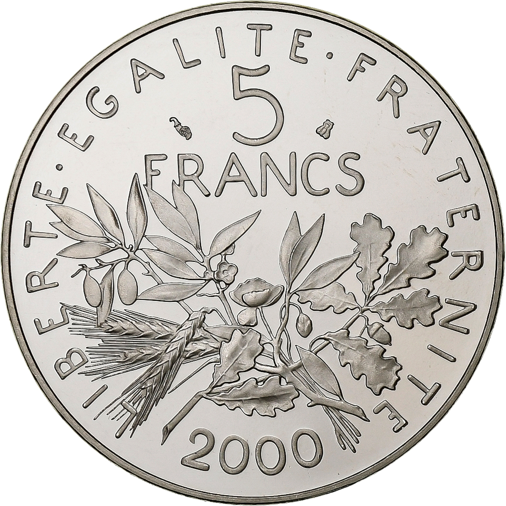 France, 5 Francs, Semeuse, 2000, MDP, Proof, Cupronickel, 