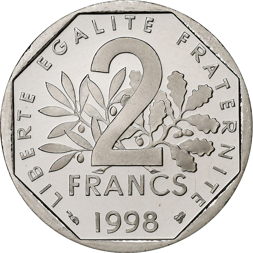 France, 2 Francs, Semeuse, 1998, MDP, Proof, Nickel, 