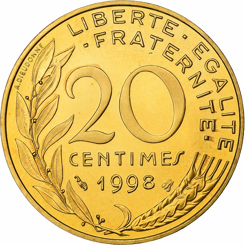 France, 20 Centimes, Marianne, 1998, MDP, Proof, Bronze-Aluminium, 