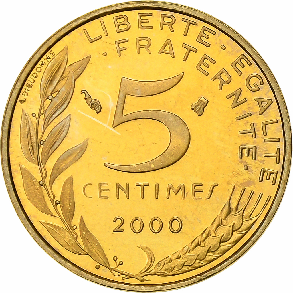 France, 5 Centimes, Marianne, 2000, MDP, Proof, Bronze-Aluminium, 