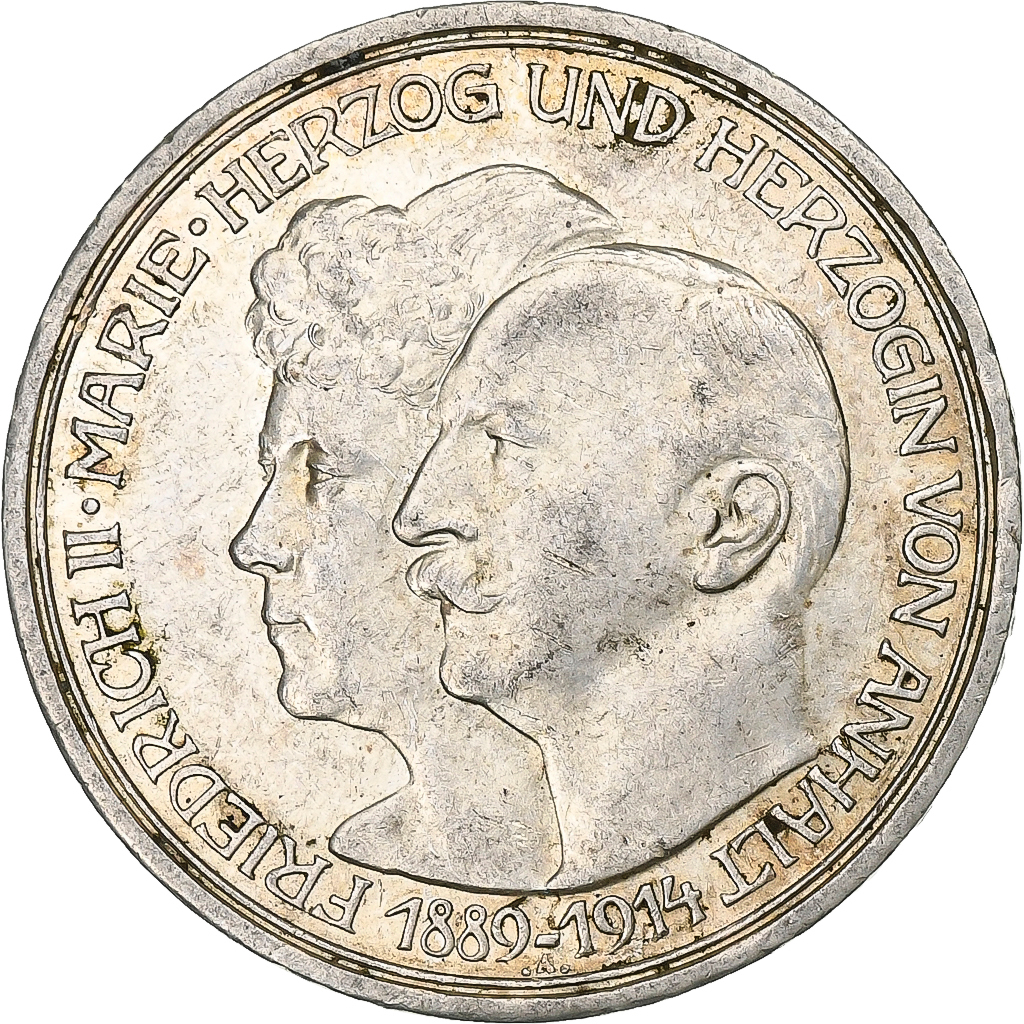 Duchy of Anhalt-Dessau, Friedrich II, 3 Mark, 1914, Berlin, Silver, EF