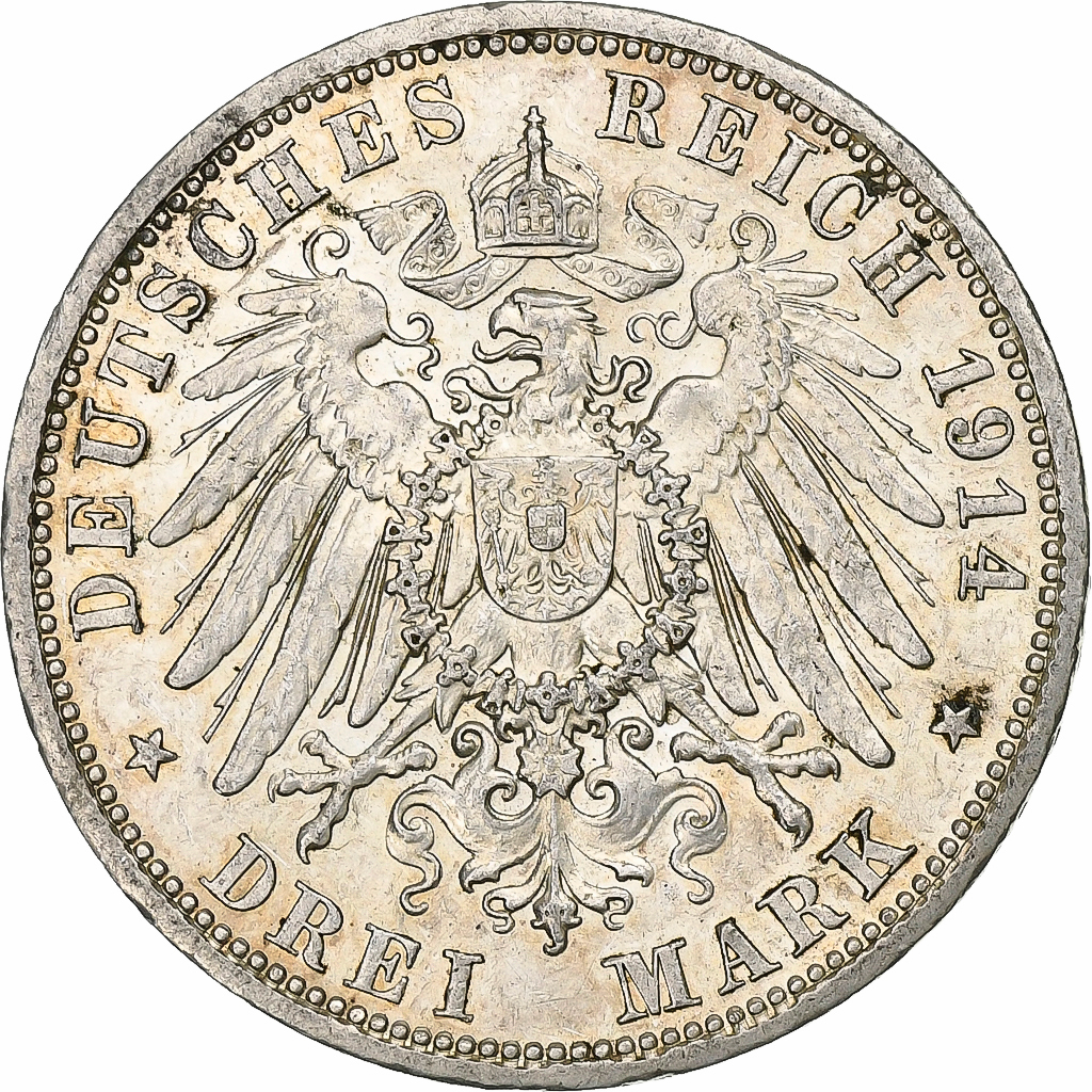 Duchy of Anhalt-Dessau, Friedrich II, 3 Mark, 1914, Berlin, Silver, EF