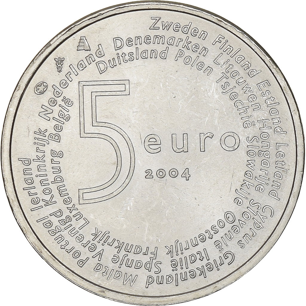 Pays-Bas, Beatrix, 5 Euro, Élargissement de l'UE, 2004, Utrecht, Argent, SPL