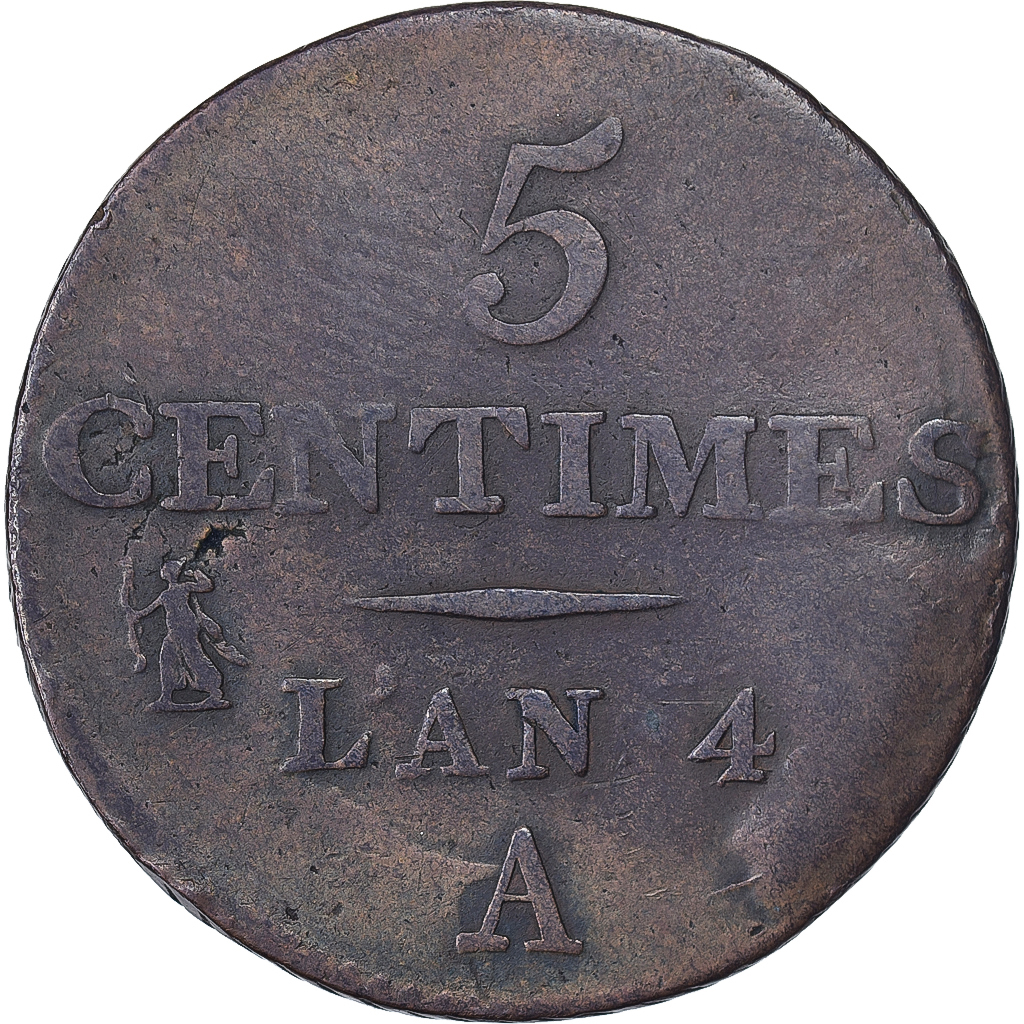France, 5 Centimes, Dupré, AN 4, Paris, Copper, , Gadoury:124