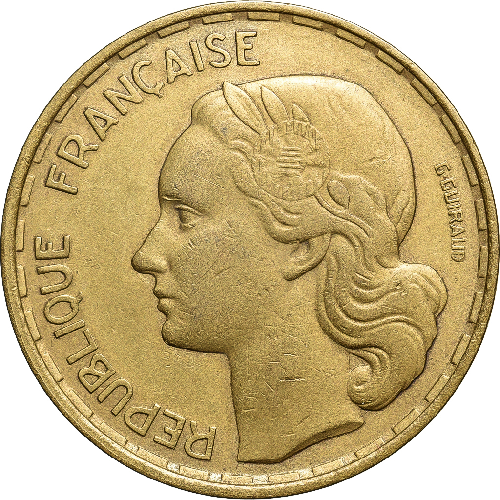 France, 50 Francs, Guiraud, 1954, Beaumont le Roger, Cupro-Aluminium, 