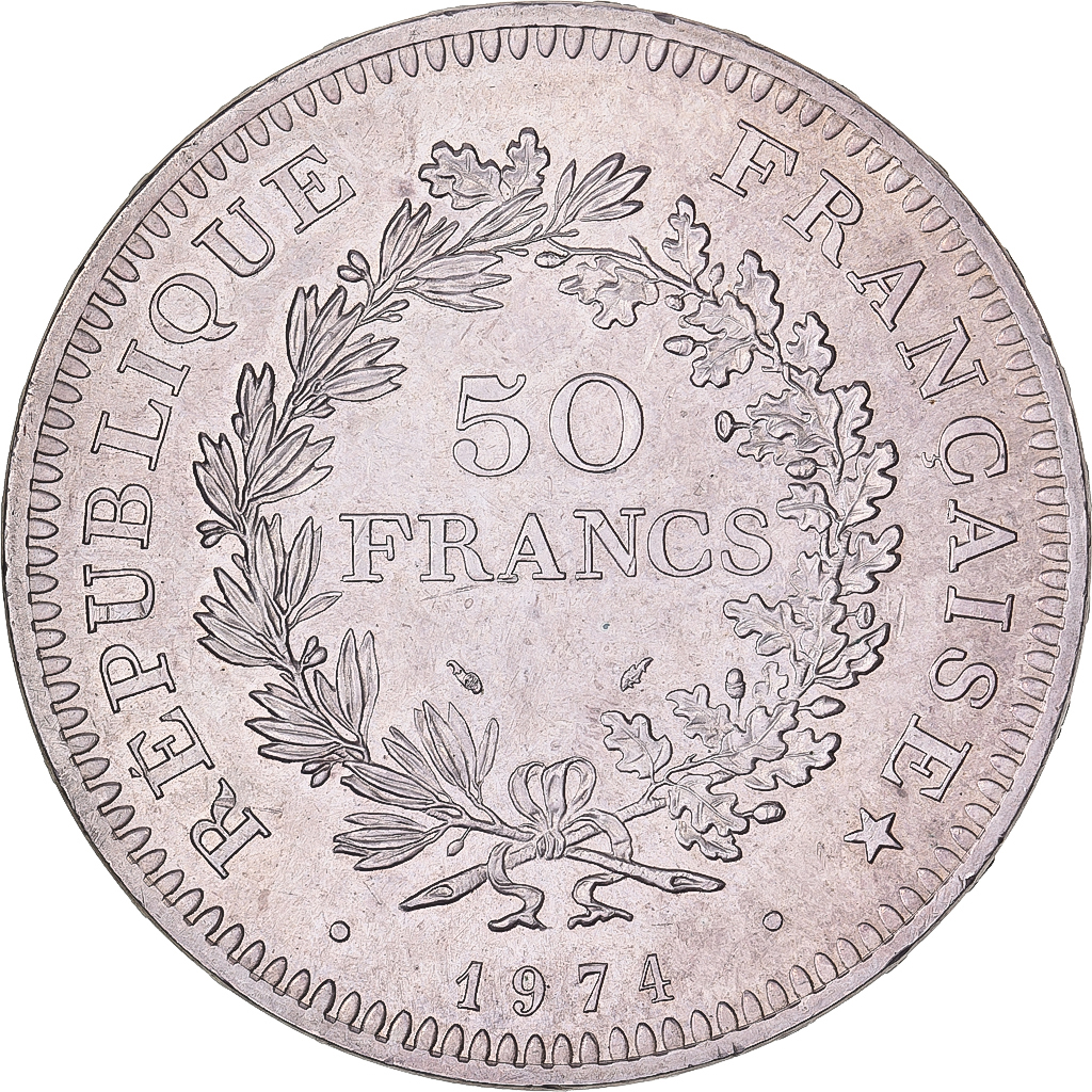 フランス50フラン銀貨 1974年 avers de la 20 francs. France, 50 Francs, Hercule, 1974, MDP, Obverse of 20 francs