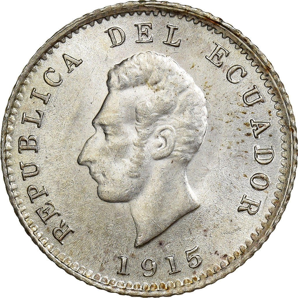 Ecuador, 1/2 Decimo, 1915, Heaton, Silver, , KM:55.2
