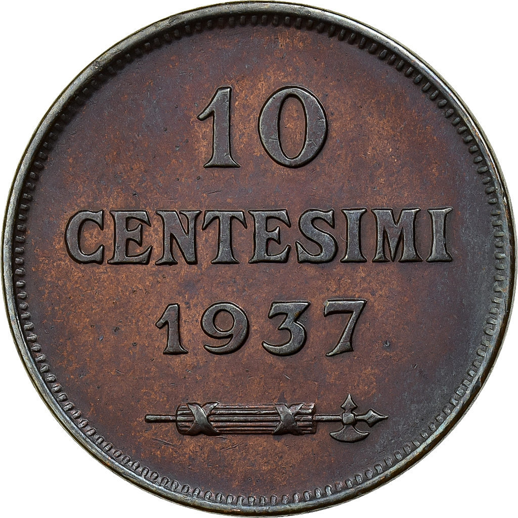 San Marino, 10 Centesimi, 1937, Rome, Bronze, MS, KM:13